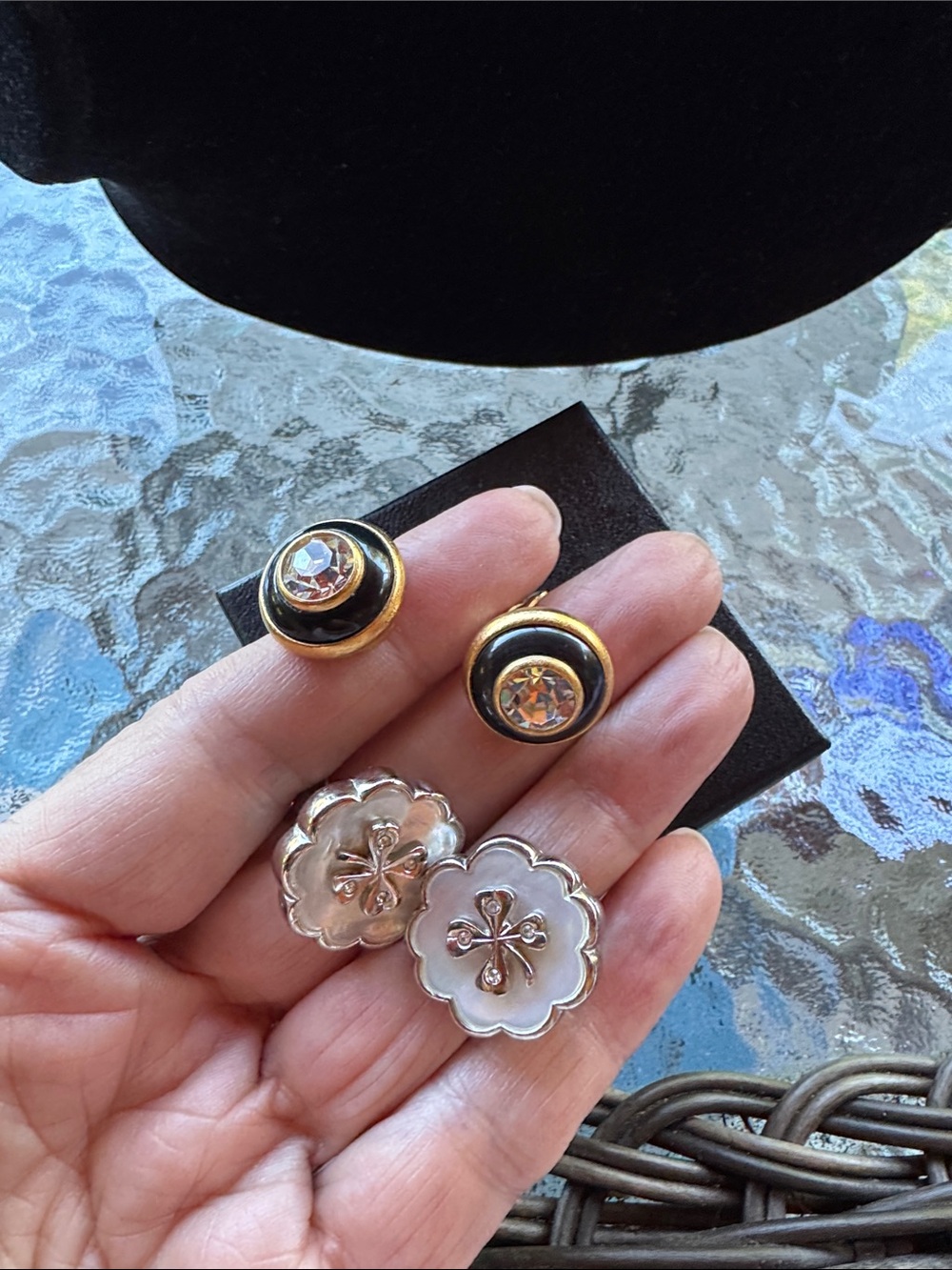 CHANEL Bundle Clip Ons Gold/ Silver-Tone Crystal Button Earrings - Gold, White - Picture 3 of 3